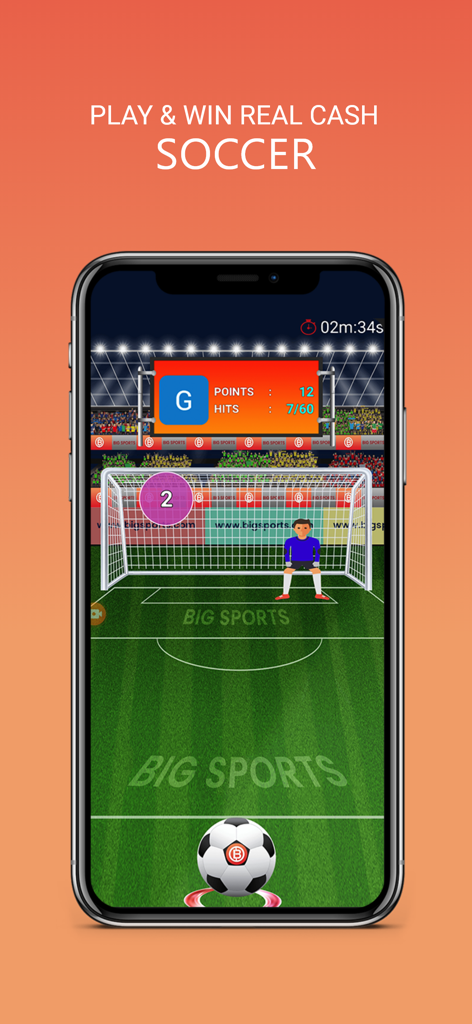 Soccer penalty shootout game on the Big Sports mobile app
