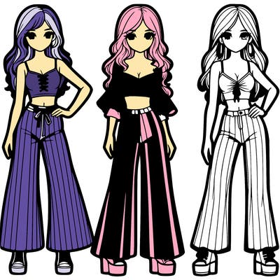 girls with flare pants and crop tops realistic