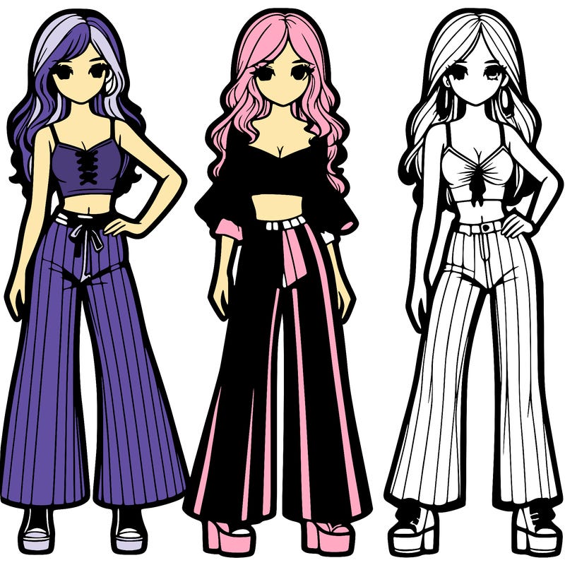 girls with flare pants and crop tops realistic