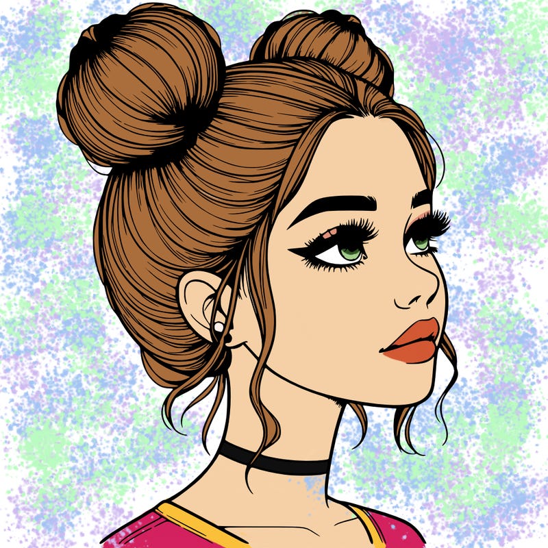 realistic girl with buns on the top of her head