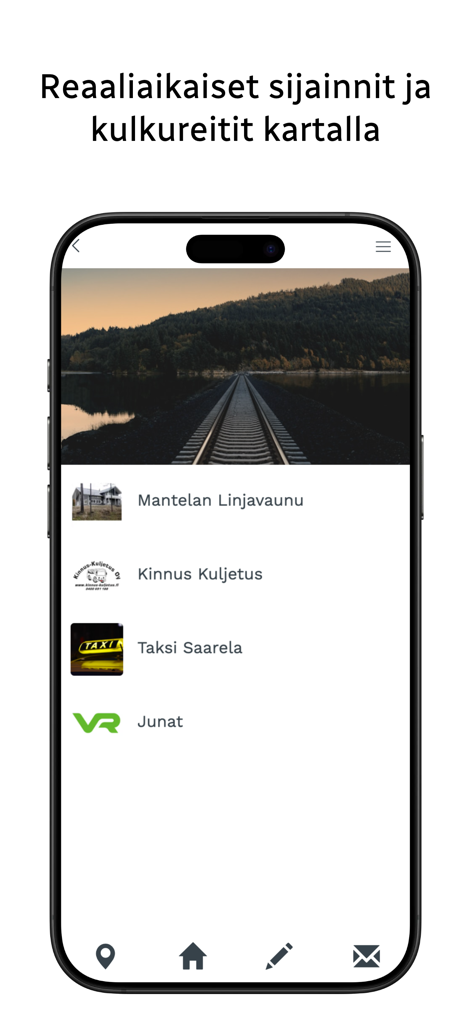 Haa App - Haa App mobile Benutzeroberfläche mit lokalen Transportmöglichkeiten wie Bussen, Taxis und Zügen in Haapajärvi.