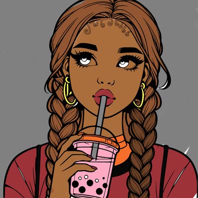 realistic girl with braided hair drinking boba