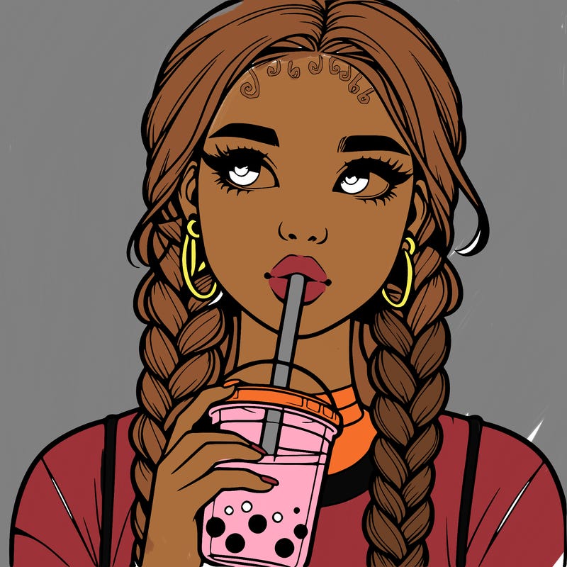 realistic girl with braided hair drinking boba