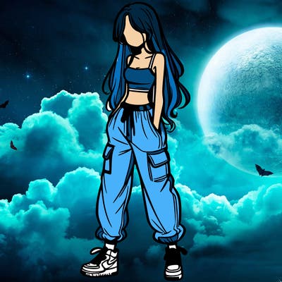 girl in baggy pants crop top and long hair