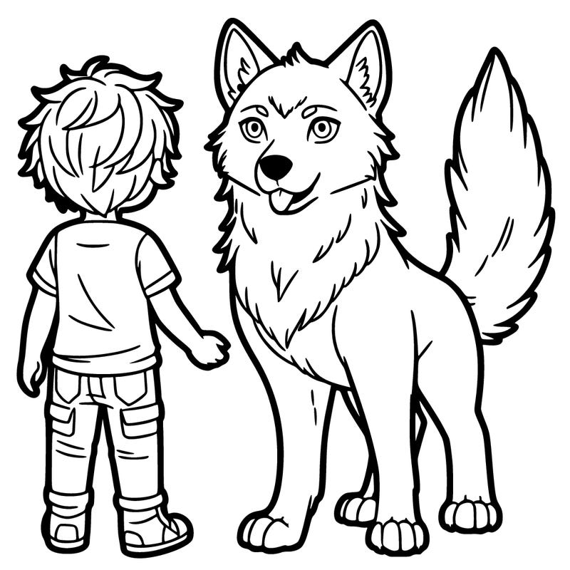 a wolf and a person