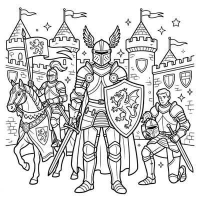 Journey back to medieval times with this exciting coloring page featuring brave knights and a grand castle. Perfect for young adventurers, it offers a fun and imaginative way to explore history through art.