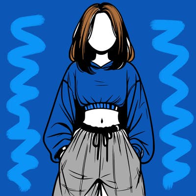 realistic girl faceless with baggy pants and a crop top