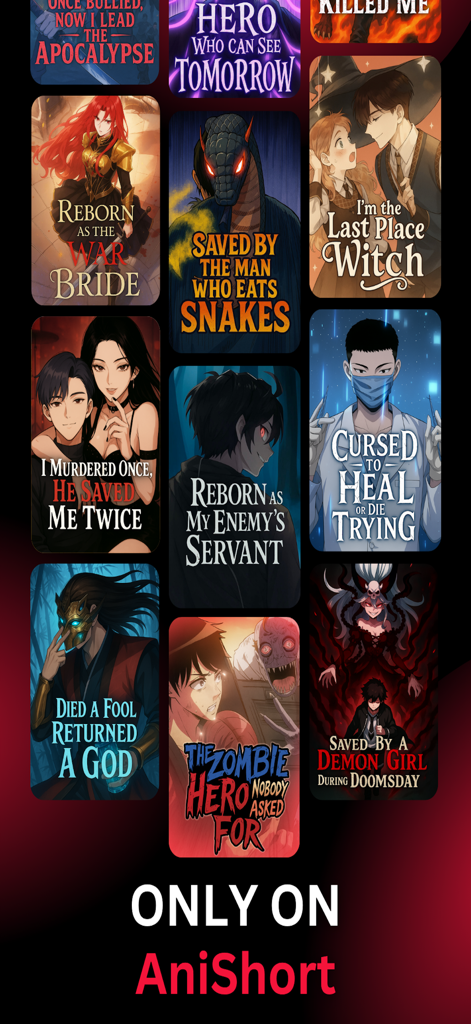 AniShort: Animated Comics - Uma coleção de pôsteres verticais coloridos para séries animadas exclusivas no aplicativo AniShort