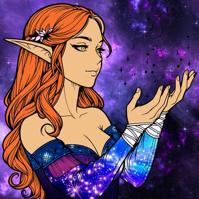 realistic elf girl doing magic