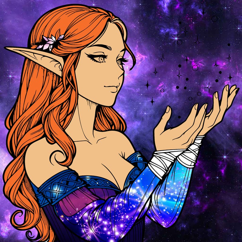 realistic elf girl doing magic