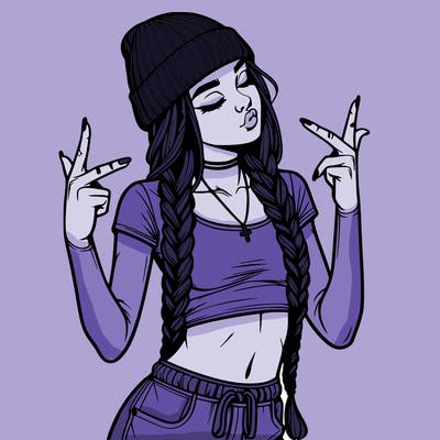 realistic teenage girl with braids and a beanie and crop top doing 🫶🏼