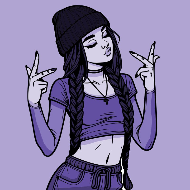 realistic teenage girl with braids and a beanie and crop top doing 🫶🏼