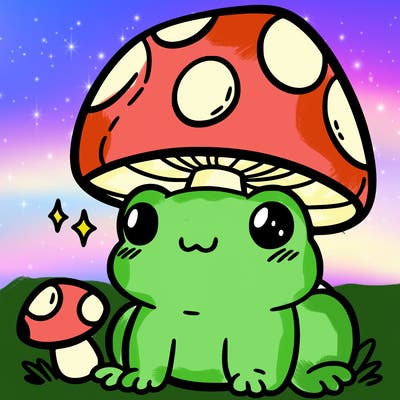 a cute frog with a mushroom hat