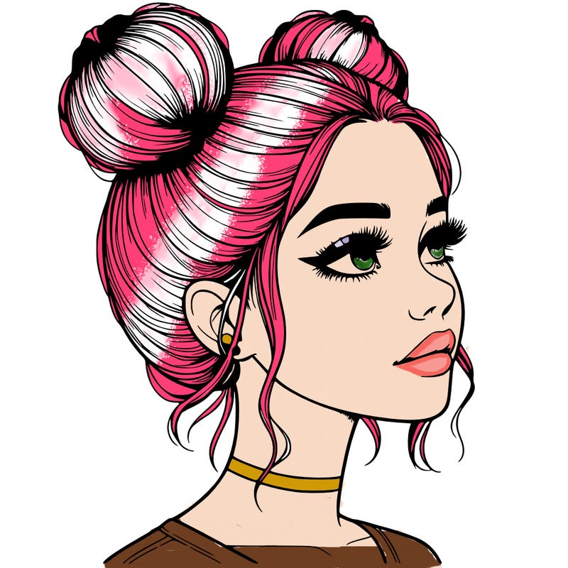 realistic girl with buns on the top of her head