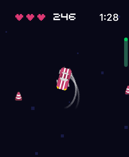 Retro style pixel car drifting mini game with arcade interface