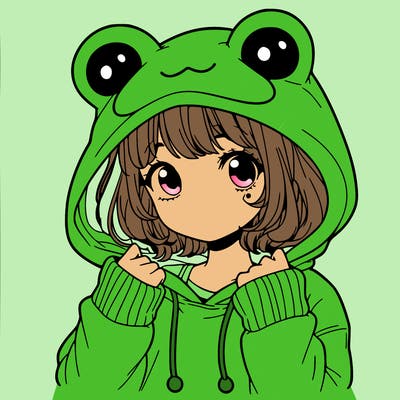 a cute teenage girl wearing a frog hoodie