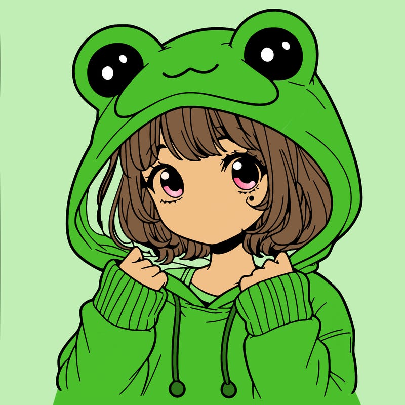 a cute teenage girl wearing a frog hoodie
