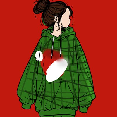 realistic girl with a oversized sweatshirt on and a bun