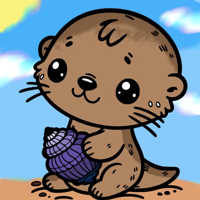a cute otter holding a sea shell
