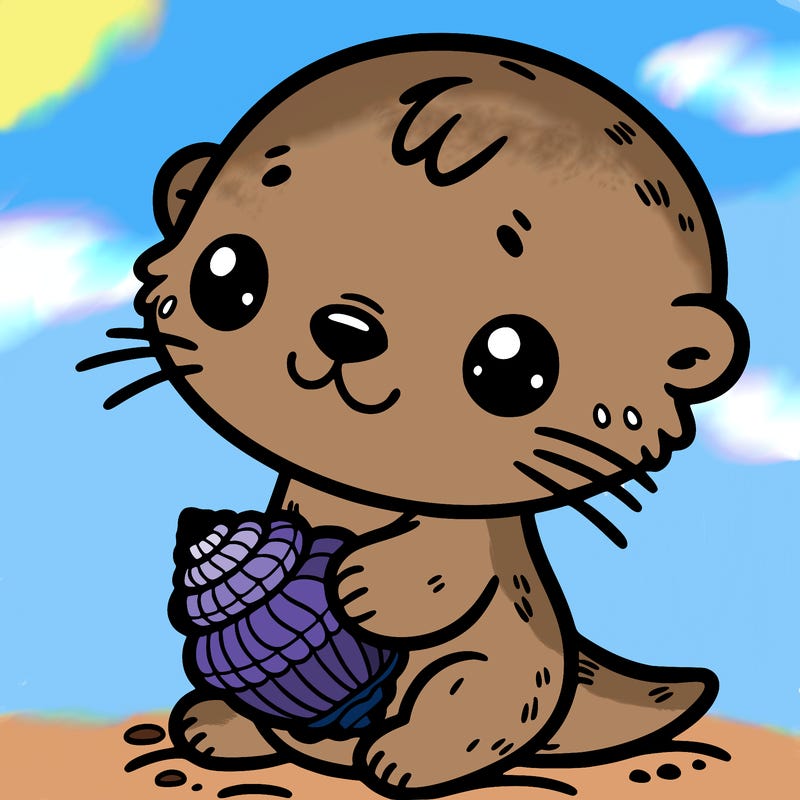 a cute otter holding a sea shell