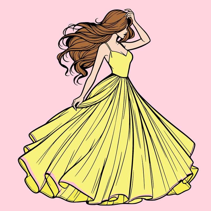 realistic woman with dress flowing in the wind