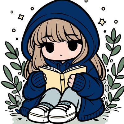 girl in oversized hoodie reading a book