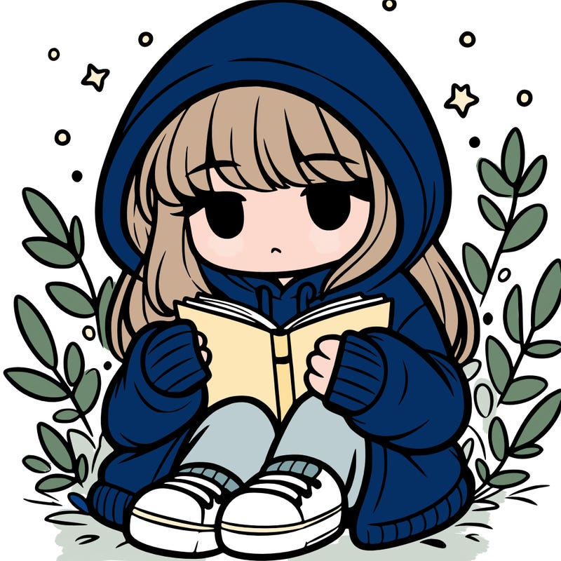 girl in oversized hoodie reading a book