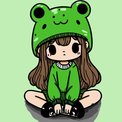a girl wearing a frog hat and some frog socks
