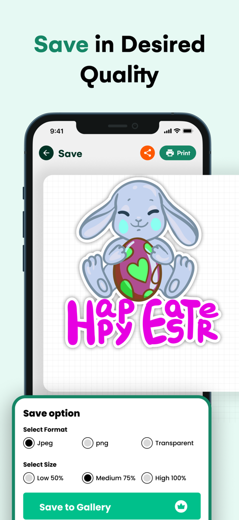 Design Maker For Craft Space! - User interface for saving a DIY craft design with format and quality options.