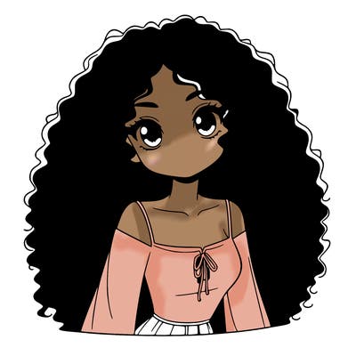 a black anime girl with long afro hair