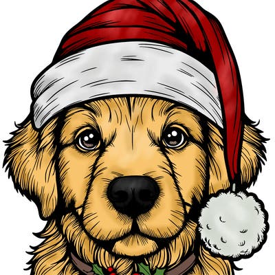 realistic dog with a christmas hat