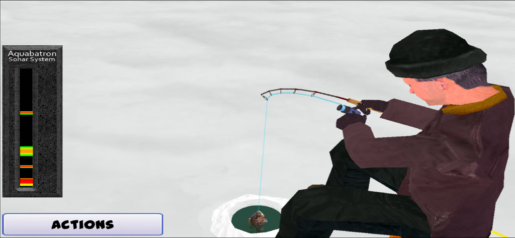 Ice Fishing Derby Premium - 아이스 피싱 더비 프리미엄 시뮬레이터에서 소나 플래셔를 사용하여 물고기를 잡는 캐릭터