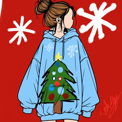 realistic girl with a oversized sweatshirt on and a bun