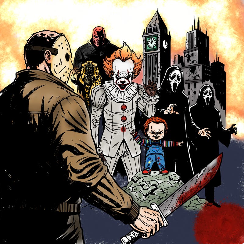 pennywise, freddy kruger, jason voorhees, chucky, ghostface and other horror movie icons