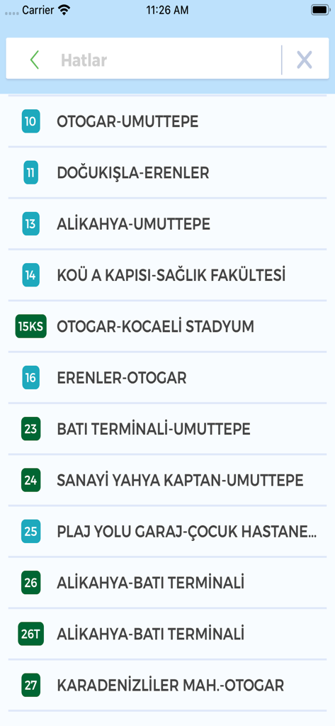 e-komobil - Lista de linhas e rotas de ônibus no aplicativo de transporte público e-komobil