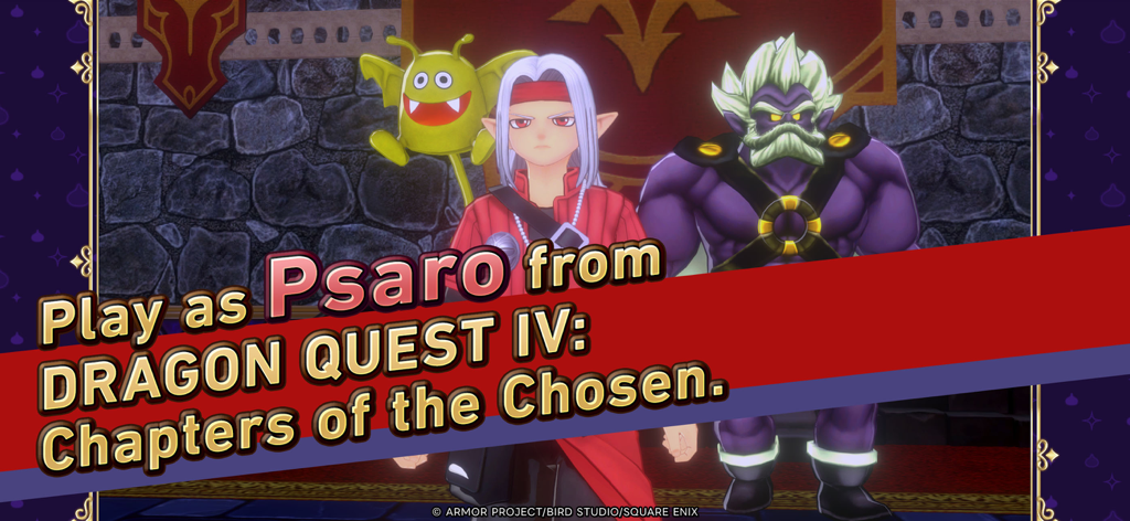 DQM: The Dark Prince - Personaggio giocabile Psaro da Dragon Quest IV con due mostri in Dragon Quest Monsters The Dark Prince