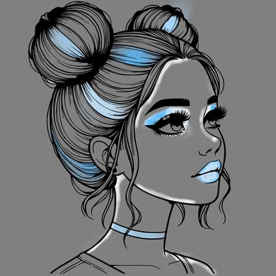 realistic girl with buns on the top of her head