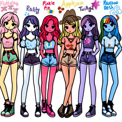 a group of girls wearing crop tops and shorts