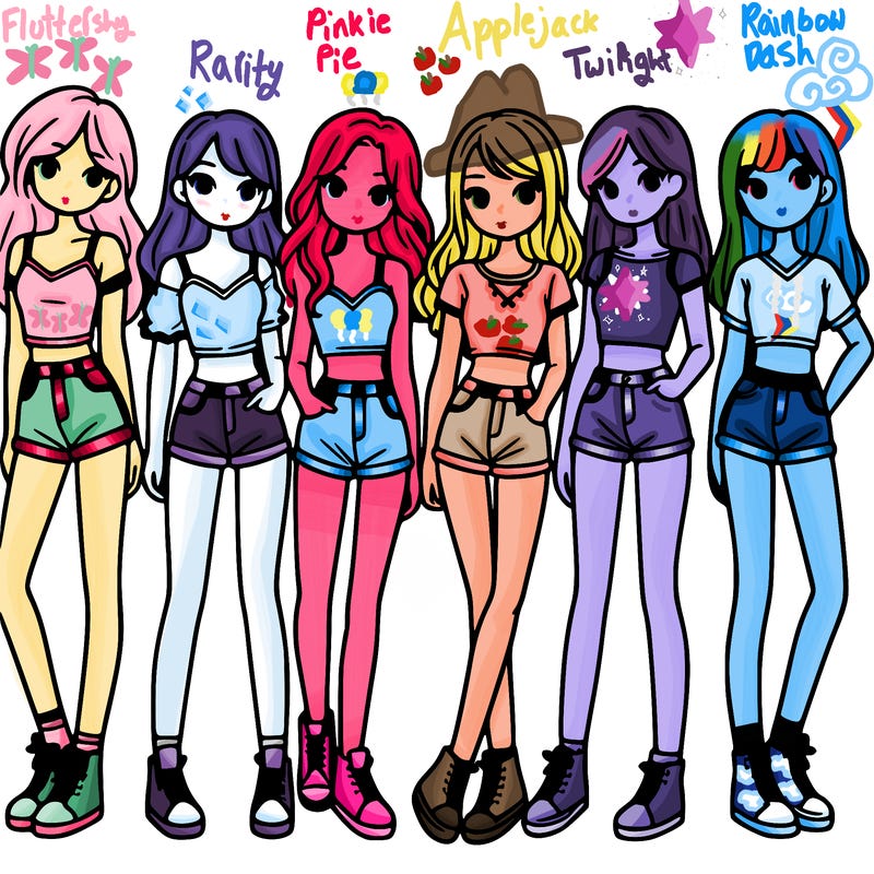 a group of girls wearing crop tops and shorts