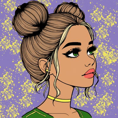 realistic girl with buns on the top of her head