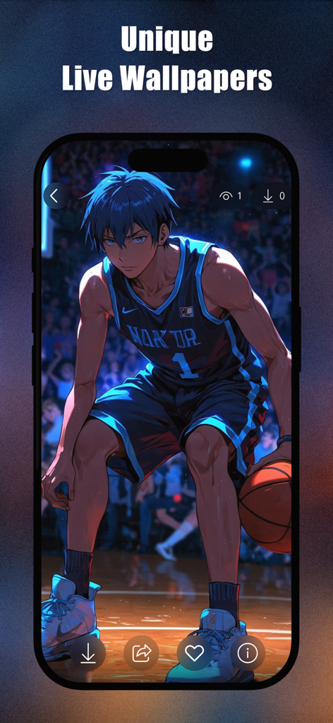 Anime style basketball player live wallpaper displayed on an iPhone screen