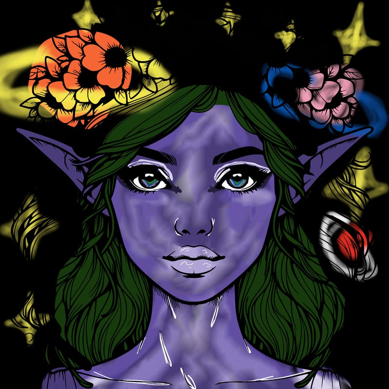realistic female elf with flower crown