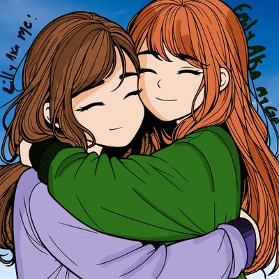 realistic two girls hugging
