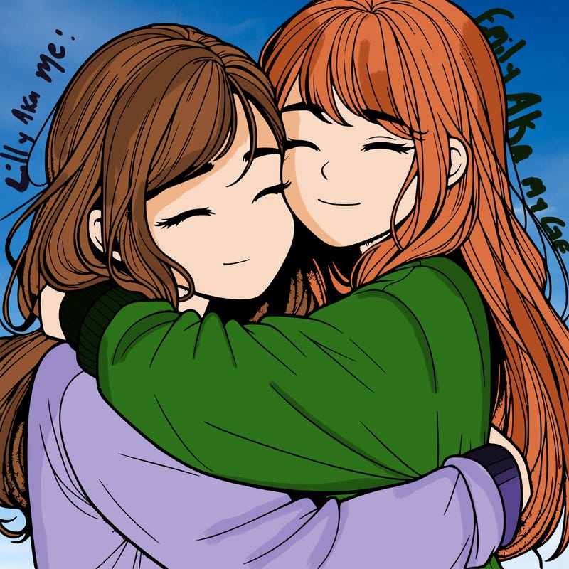 realistic two girls hugging