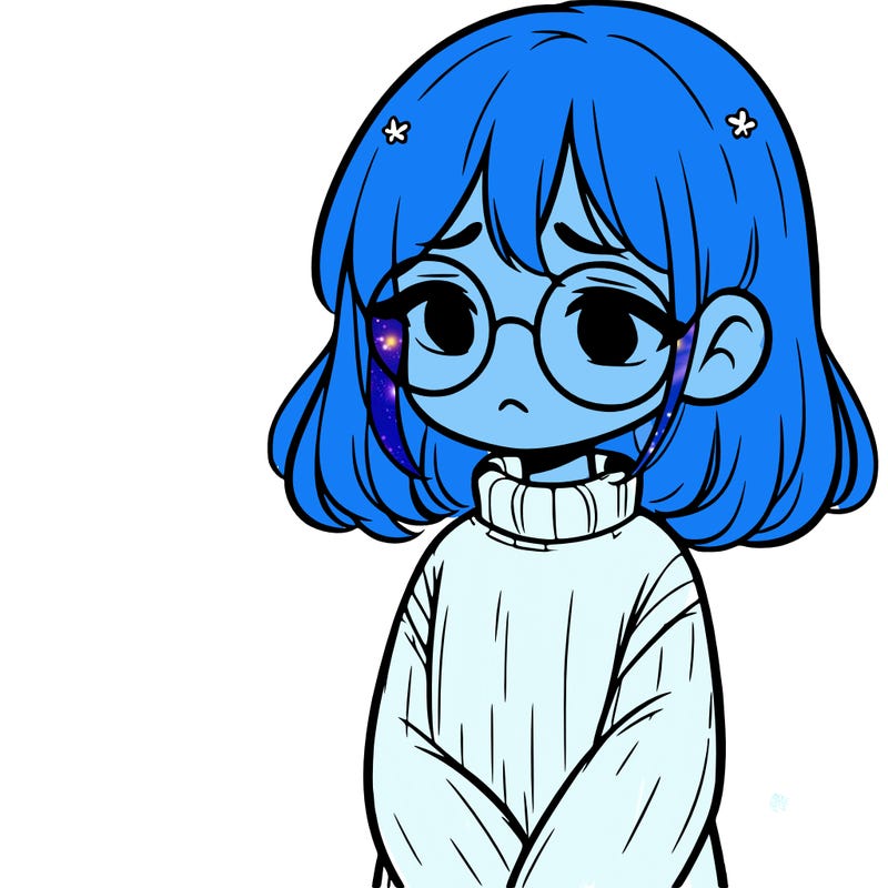 sad girl with glasses in a sweater