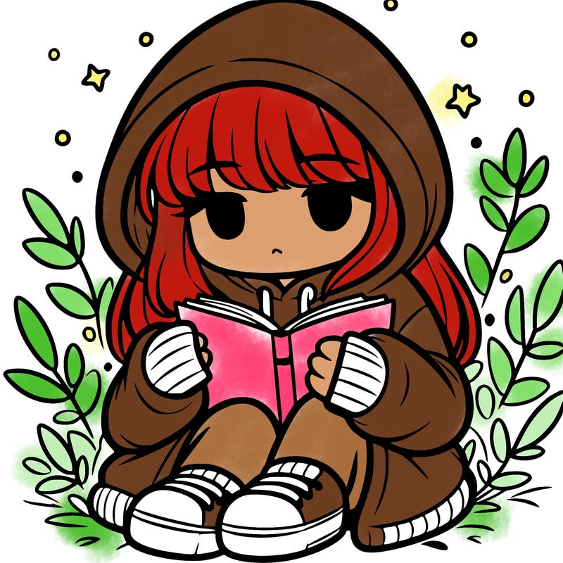 girl in oversized hoodie reading a book