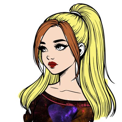 realistic girl with a high ponytail