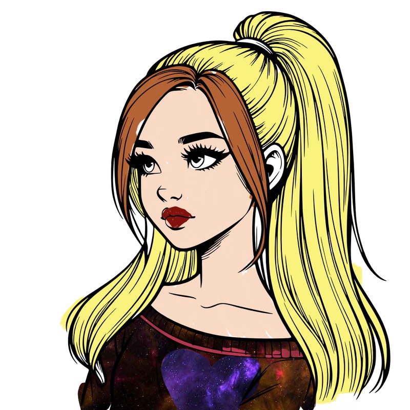 realistic girl with a high ponytail