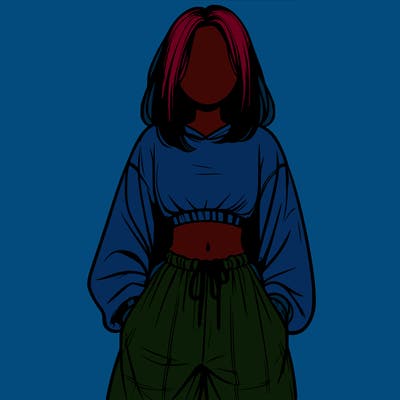 realistic girl faceless with baggy pants and a crop top