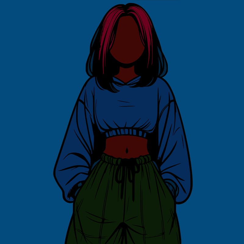 realistic girl faceless with baggy pants and a crop top